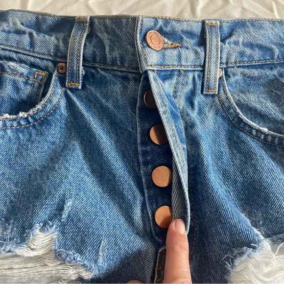 Revice Denim Jean Shorts Sz 24 Distressed Button Fly High Waist - Picture 6 of 11